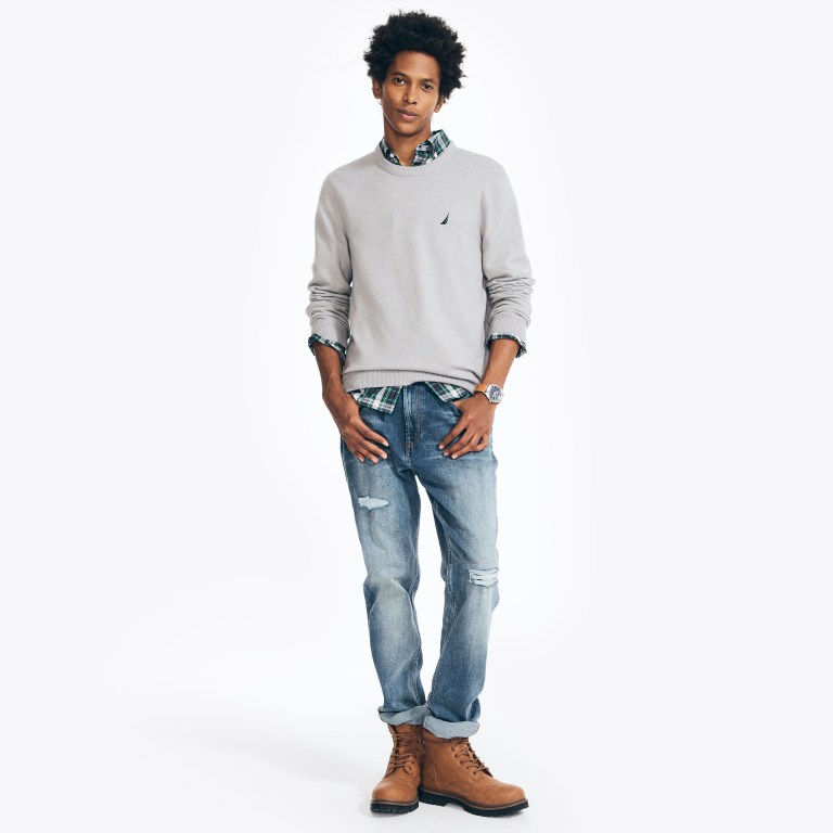 Nautica Sustainably Crafted Crewneck Truien Heren Grijs | zCt8nwVb