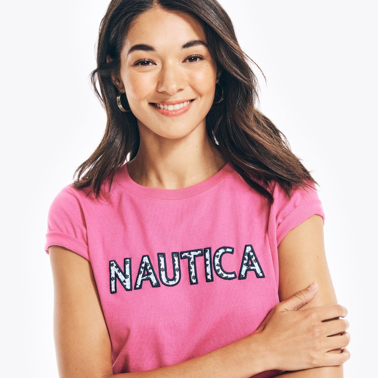 Nautica Sustainably Crafted Embroidered Logo Grafische T-shirts Dames Bordeaux | hLDuH6ac