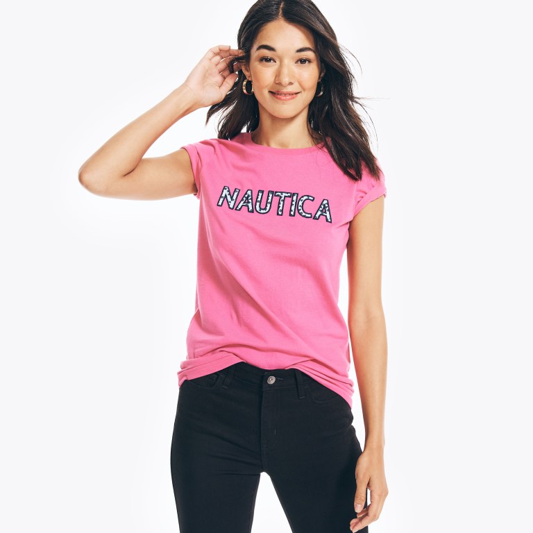 Nautica Sustainably Crafted Embroidered Logo Grafische T-shirts Dames Bordeaux | hLDuH6ac