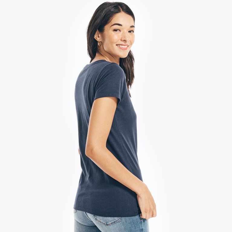 Nautica Sustainably Crafted Embroidered Logo Grafische T-shirts Dames Blauw | plnYfat8