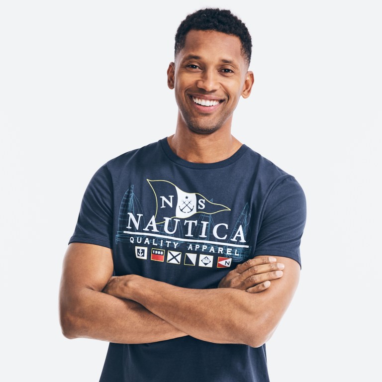 Nautica Sustainably Crafted Flags Grafische T-shirts Heren Donkerblauw | BUgc4k6j