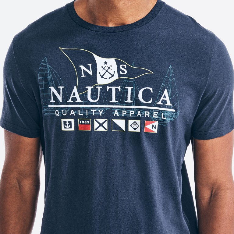 Nautica Sustainably Crafted Flags Grafische T-shirts Heren Donkerblauw | BUgc4k6j