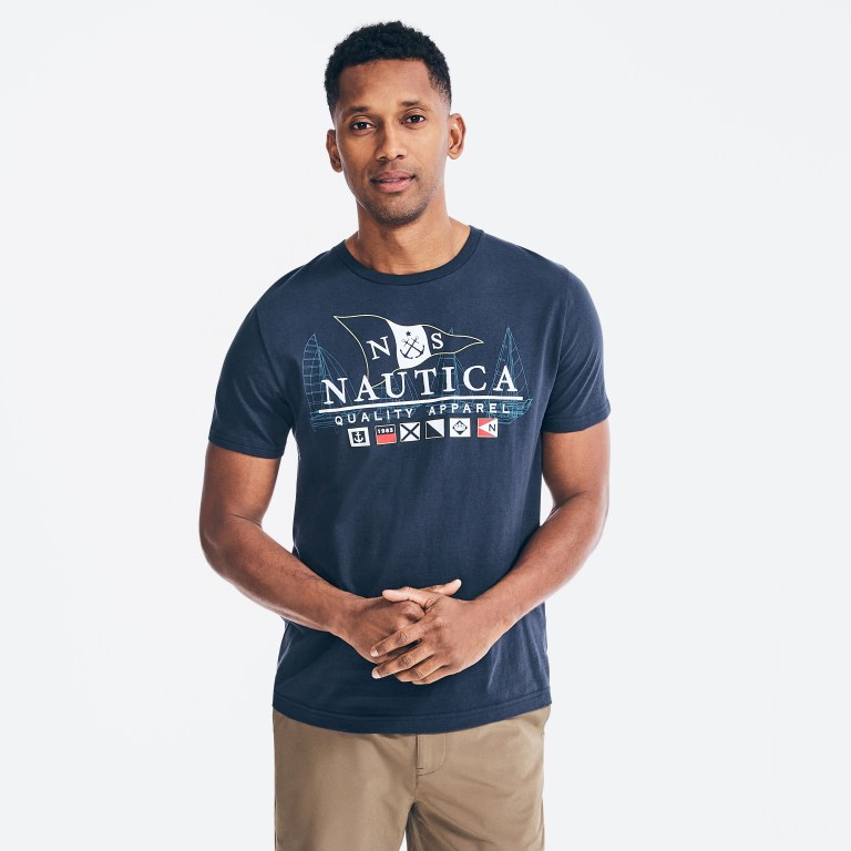 Nautica Sustainably Crafted Flags Grafische T-shirts Heren Donkerblauw | BUgc4k6j