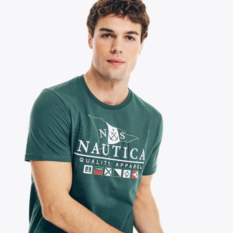 Nautica Sustainably Crafted Flags Grafische T-shirts Heren Gekleurd | IoHzW8MG