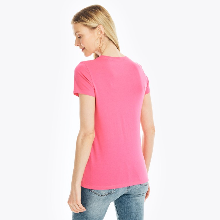 Nautica Sustainably Crafted Floral Foil Logo T-shirts Dames Roze | mQkcTZaW