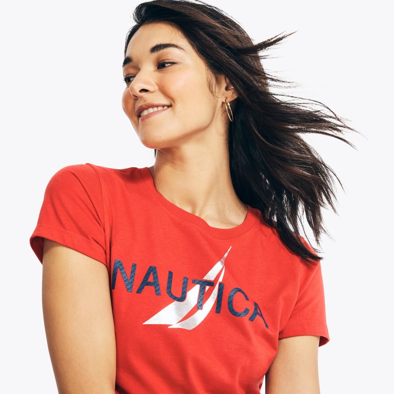 Nautica Sustainably Crafted Foil J-class Grafische T-shirts Dames Rood | aTWngRjV