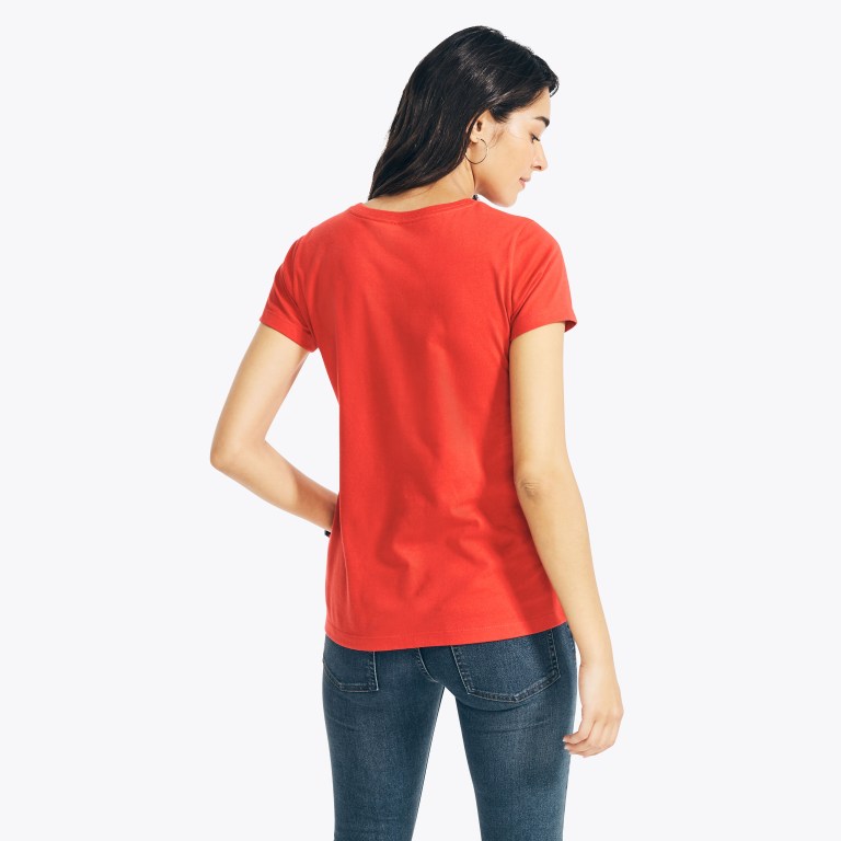 Nautica Sustainably Crafted Foil J-class Grafische T-shirts Dames Rood | aTWngRjV