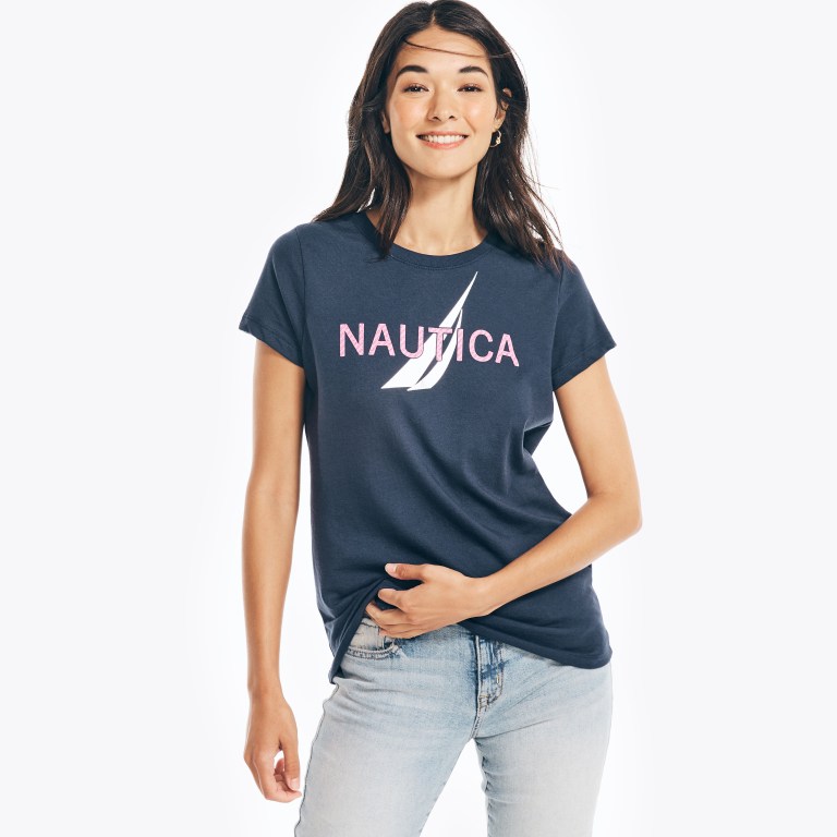 Nautica Sustainably Crafted Foil J-class Grafische T-shirts Dames Blauw | ru2EKkq2