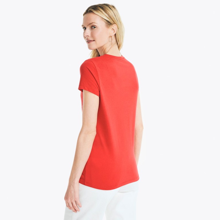 Nautica Sustainably Crafted Foil Logo Grafische T-shirts Dames Rood | f5QGFBUt