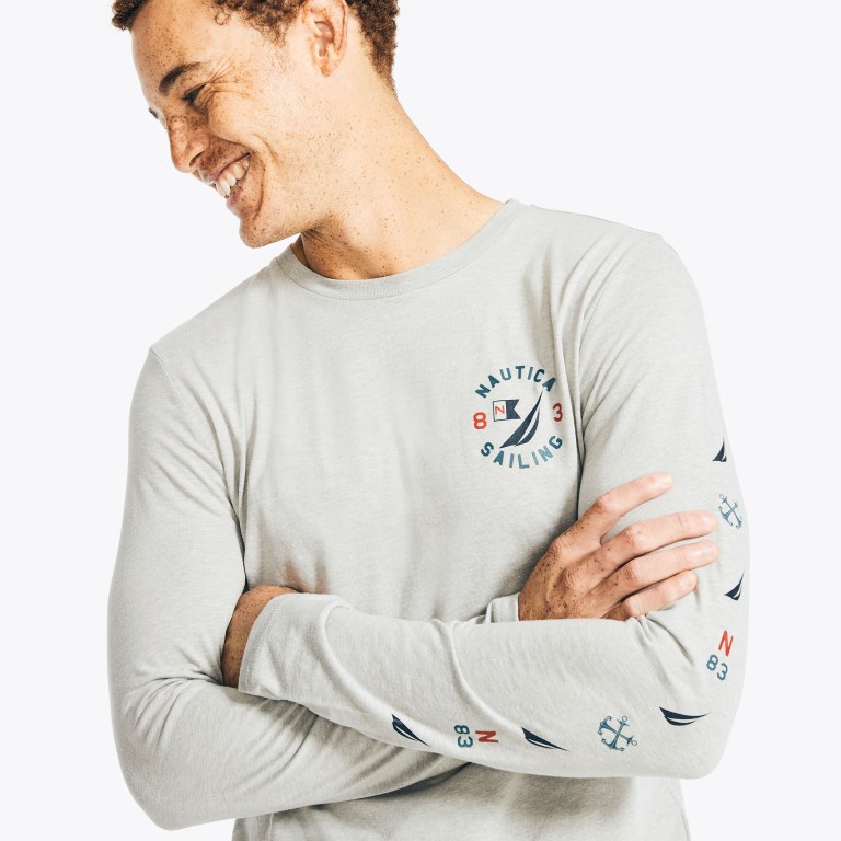 Nautica Sustainably Crafted Grafische Long-sleeve T-shirts Heren Grijs | sM4RaHuF