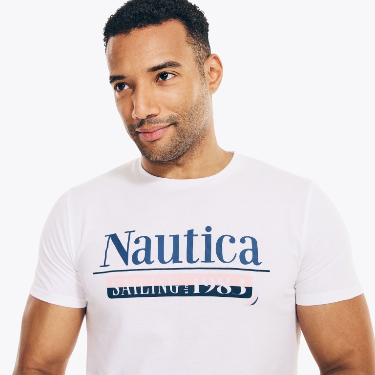 Nautica Sustainably Crafted Grafische T-shirts Heren Wit | hy6u2485