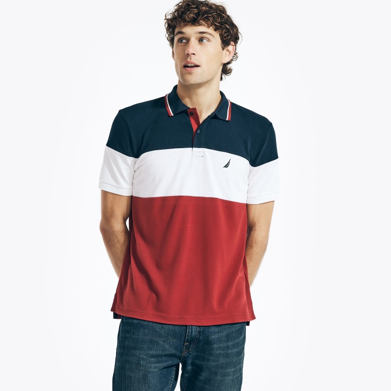 Nautica Sustainably Crafted Klassieke Fit Colorblock Deck Poloshirt Heren Donkerblauw | IE2ikSfp