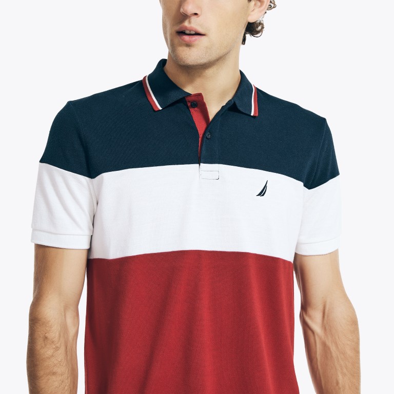 Nautica Sustainably Crafted Klassieke Fit Colorblock Deck Poloshirt Heren Donkerblauw | IE2ikSfp