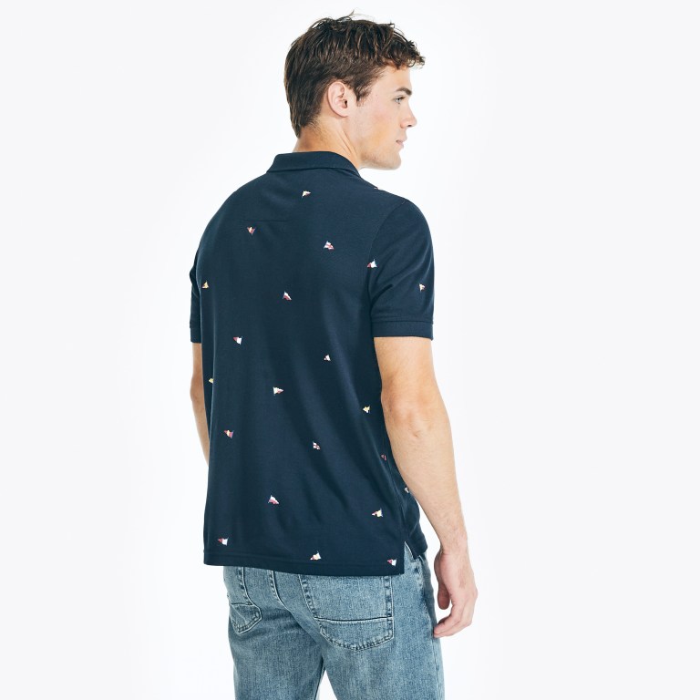 Nautica Sustainably Crafted Klassieke Fit Printed Deck Poloshirt Heren Donkerblauw | Nq9cGd9X