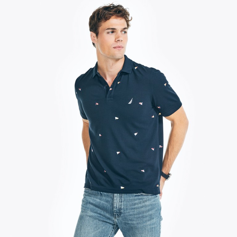 Nautica Sustainably Crafted Klassieke Fit Printed Deck Poloshirt Heren Donkerblauw | Nq9cGd9X