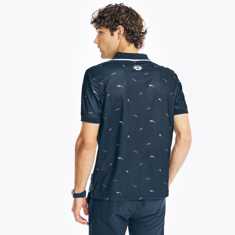 Nautica Sustainably Crafted Klassieke Fit Shark Print Poloshirt Heren Donkerblauw | aiVPdjbj