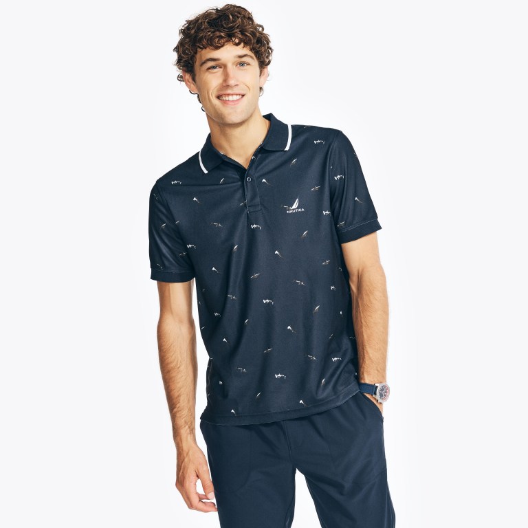 Nautica Sustainably Crafted Klassieke Fit Shark Print Poloshirt Heren Donkerblauw | aiVPdjbj