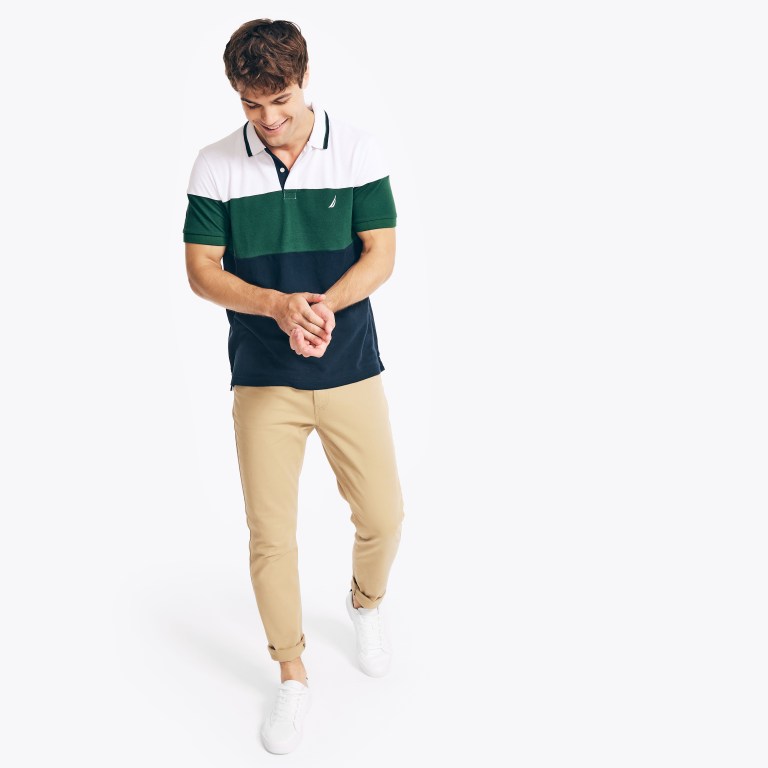 Nautica Sustainably Crafted Klassieke Fit Colorblock Deck Poloshirt Heren Wit | oxKFo4b8