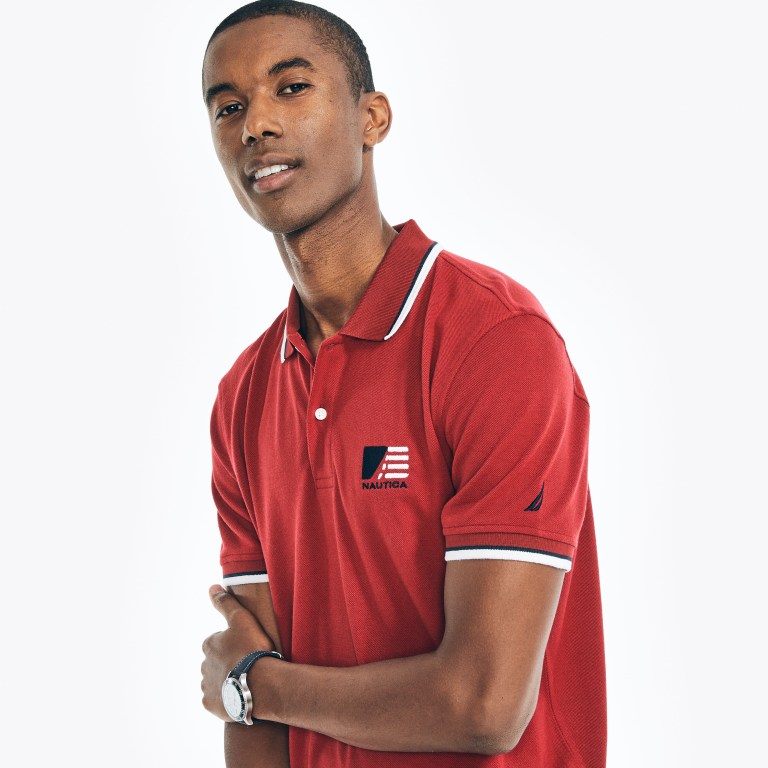 Nautica Sustainably Crafted Klassieke Fit Deck Poloshirt Heren Rood | qq28B55M