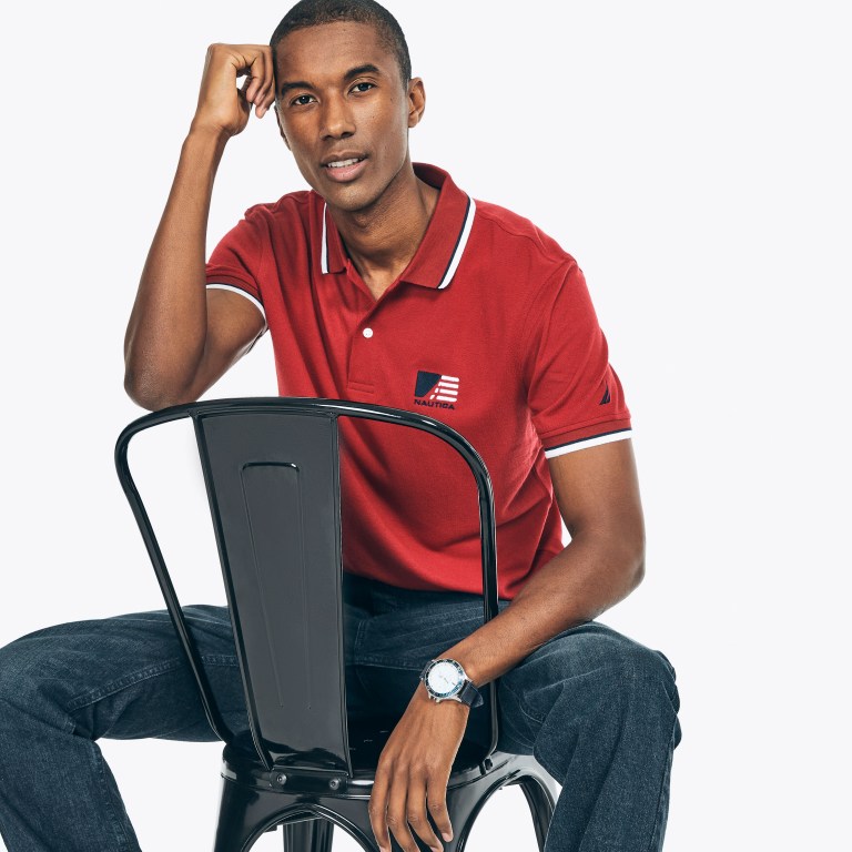 Nautica Sustainably Crafted Klassieke Fit Deck Poloshirt Heren Rood | qq28B55M