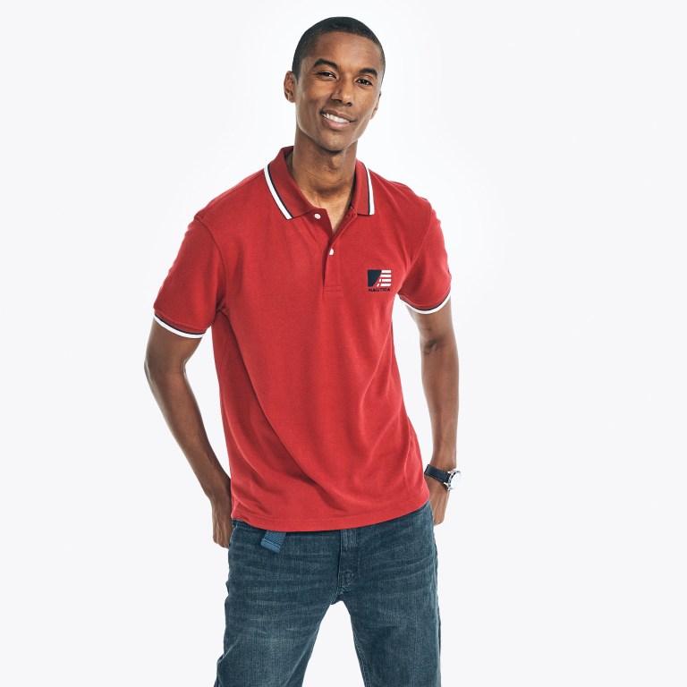 Nautica Sustainably Crafted Klassieke Fit Deck Poloshirt Heren Rood | qq28B55M