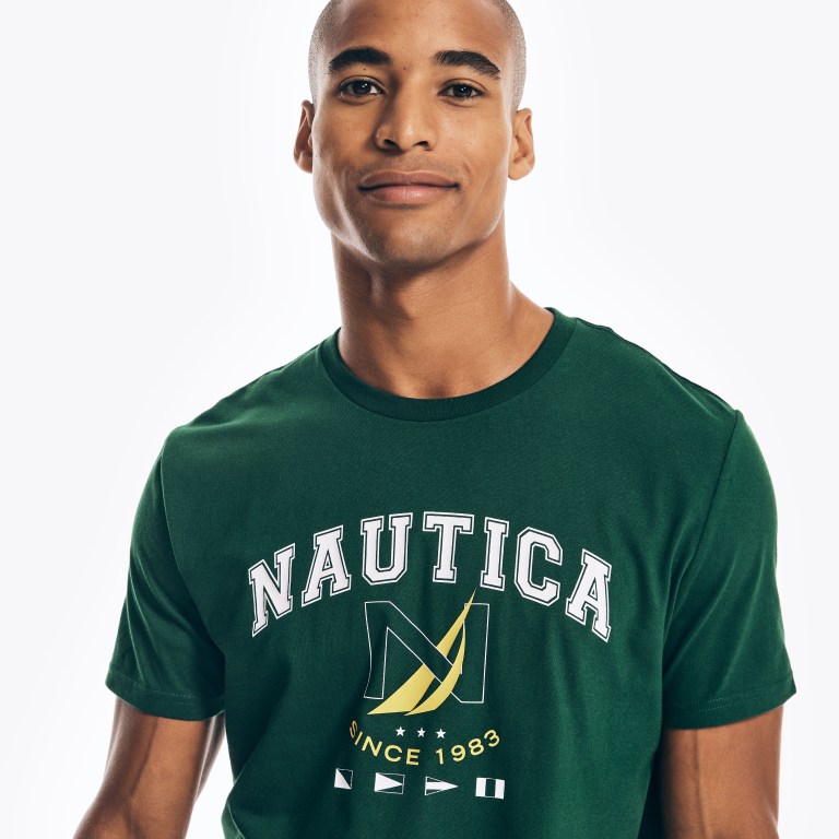 Nautica Sustainably Crafted Logo Grafische T-shirts Heren Groen | 2jQ3Qq1R