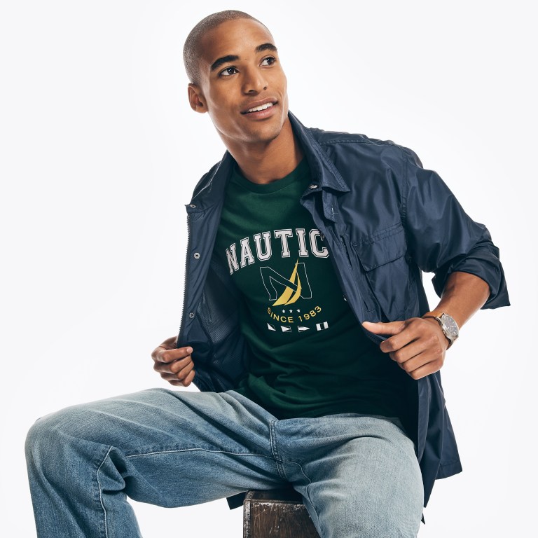 Nautica Sustainably Crafted Logo Grafische T-shirts Heren Groen | 2jQ3Qq1R