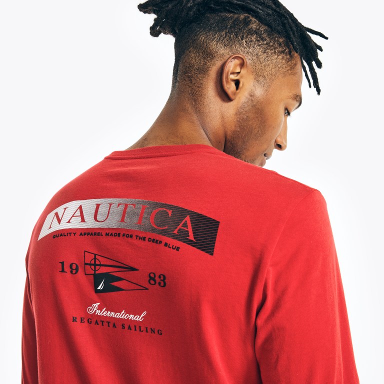 Nautica Sustainably Crafted Long-sleeve Grafische T-shirts Heren Rood | WMbZTYvp