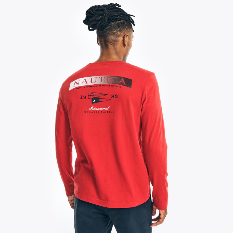 Nautica Sustainably Crafted Long-sleeve Grafische T-shirts Heren Rood | WMbZTYvp