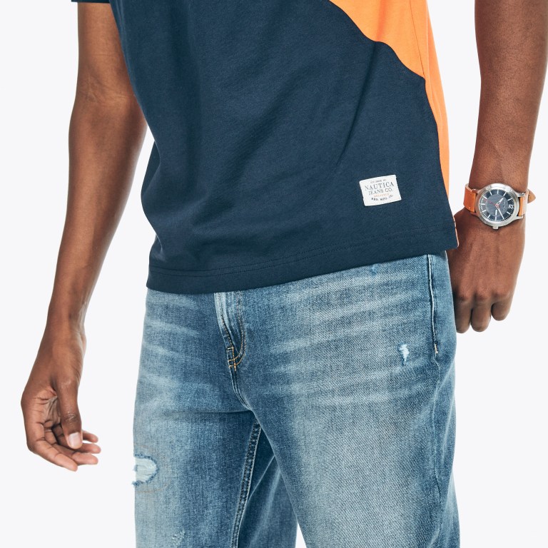 Nautica Sustainably Crafted Nautica Co. Colorblock T-shirts Heren Oranje | ExZiQCaV