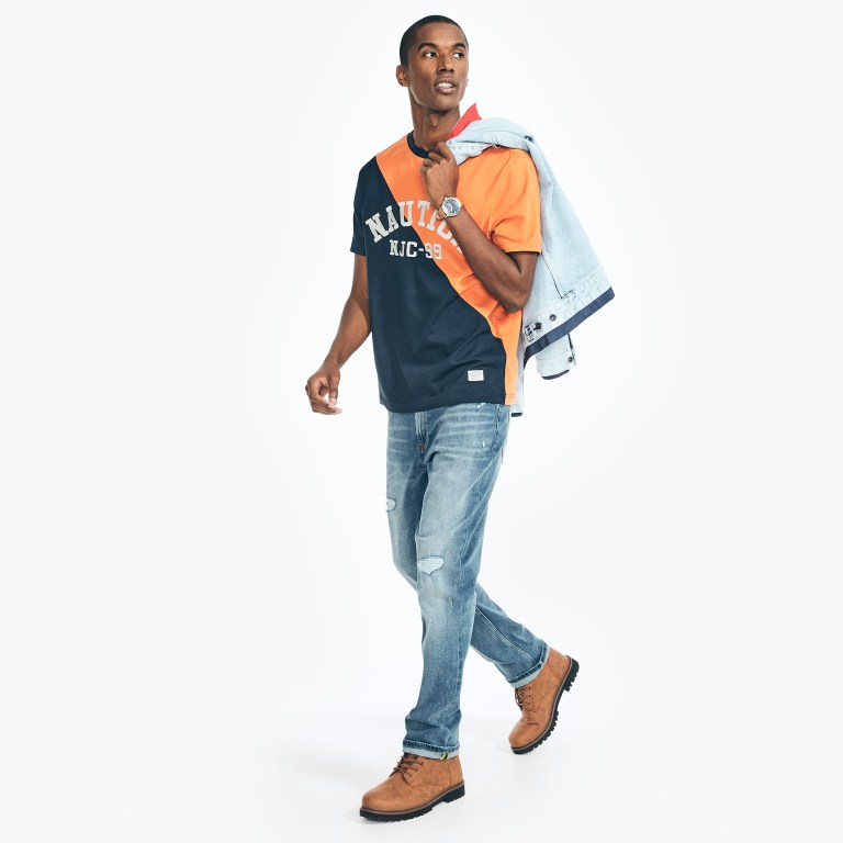 Nautica Sustainably Crafted Nautica Co. Colorblock T-shirts Heren Oranje | ExZiQCaV