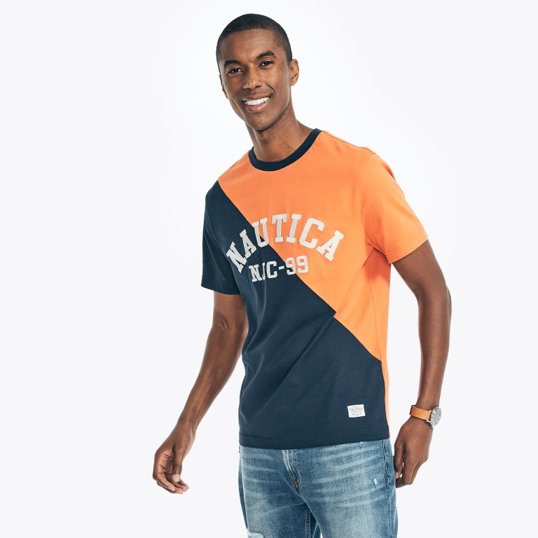 Nautica Sustainably Crafted Nautica Co. Colorblock T-shirts Heren Oranje | ExZiQCaV