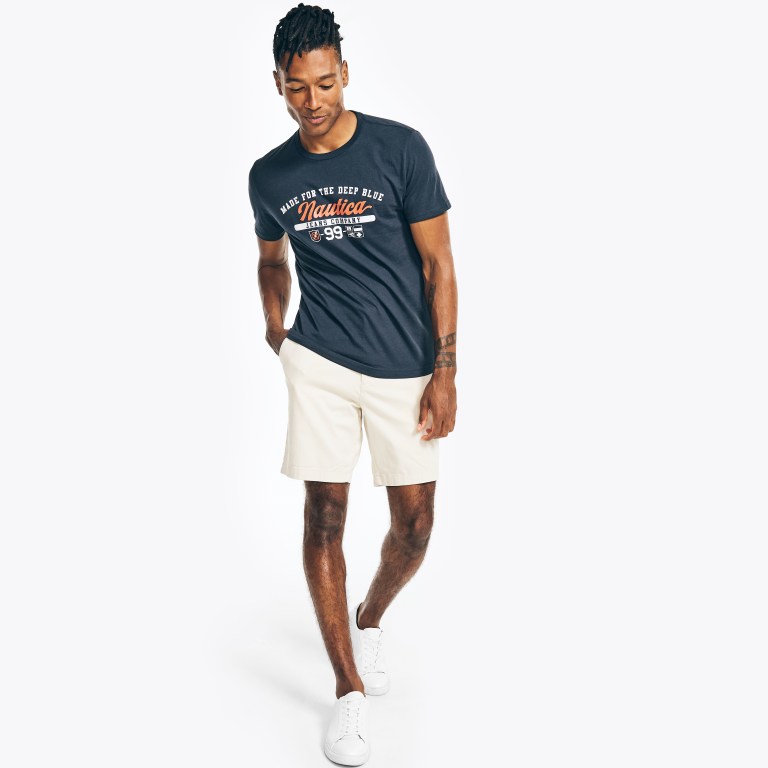 Nautica Sustainably Crafted Nautica Co. Logo Grafische T-shirts Heren Donkerblauw | k3Ck1NXS