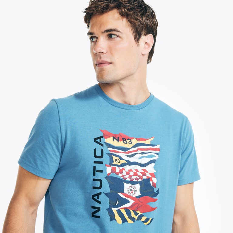 Nautica Sustainably Crafted Nautica Flags Grafische T-shirts Heren Blauw | F0NLtU88