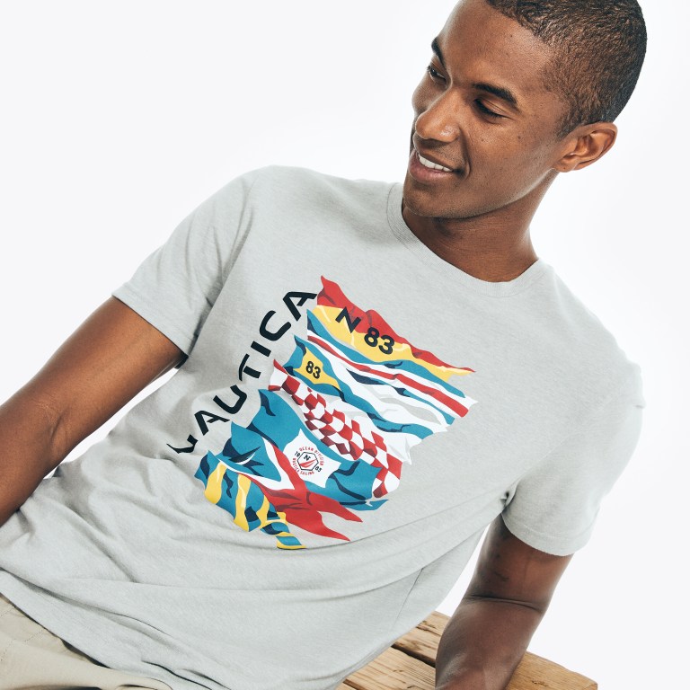 Nautica Sustainably Crafted Nautica Flags Grafische T-shirts Heren Grijs | KPqtx7c7