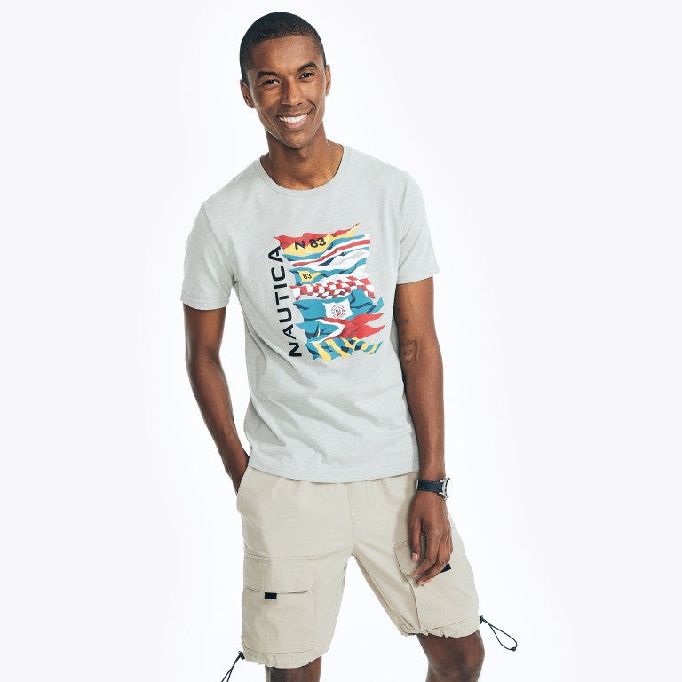 Nautica Sustainably Crafted Nautica Flags Grafische T-shirts Heren Grijs | KPqtx7c7