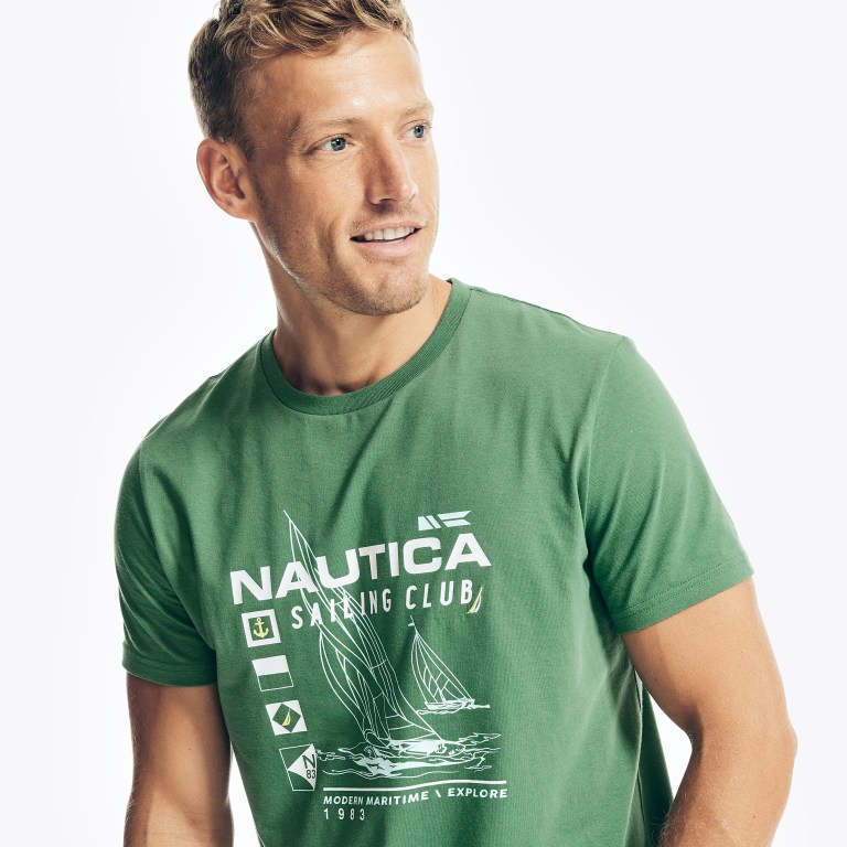 Nautica Sustainably Crafted Nautica Sailing Club Grafische T-shirts Heren Groen | 0BtGyaCZ