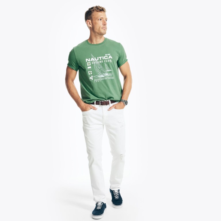 Nautica Sustainably Crafted Nautica Sailing Club Grafische T-shirts Heren Groen | 0BtGyaCZ