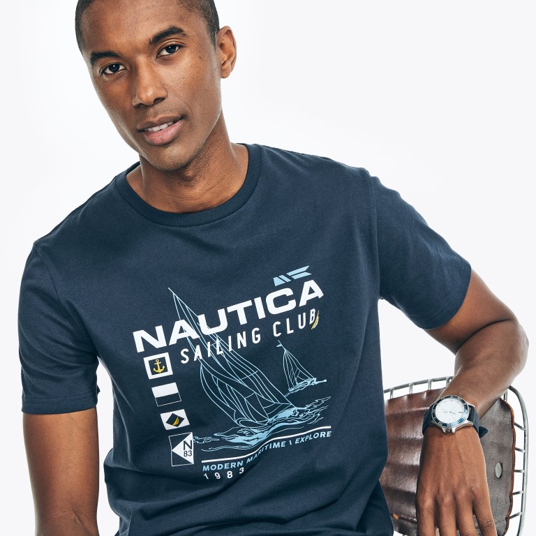 Nautica Sustainably Crafted Nautica Sailing Club Grafische T-shirts Heren Donkerblauw | ROyJX0AF