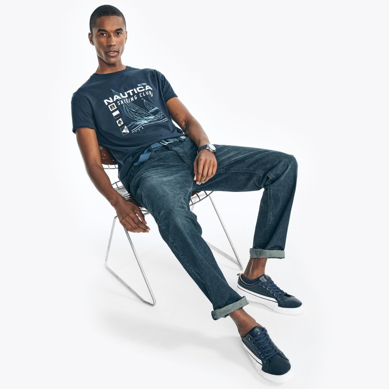 Nautica Sustainably Crafted Nautica Sailing Club Grafische T-shirts Heren Donkerblauw | ROyJX0AF