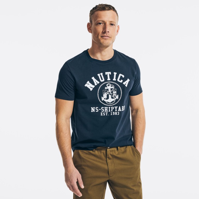 Nautica Sustainably Crafted Ns-83 Grafische T-shirts Heren Donkerblauw | Ni2yXxOs