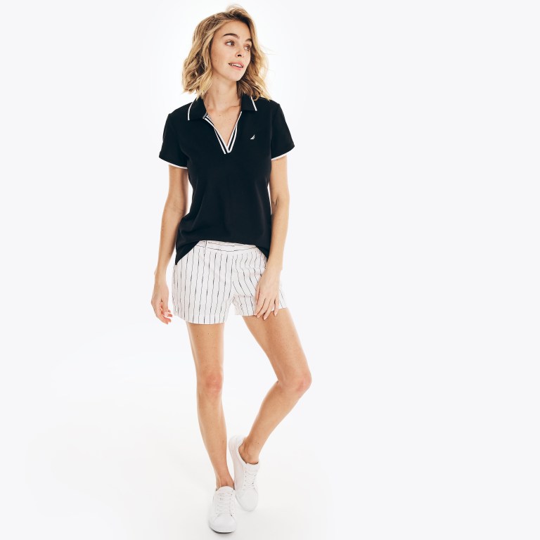 Nautica Sustainably Crafted Ocean Split-neck Poloshirt Dames Zwart | 2IPe0kfZ