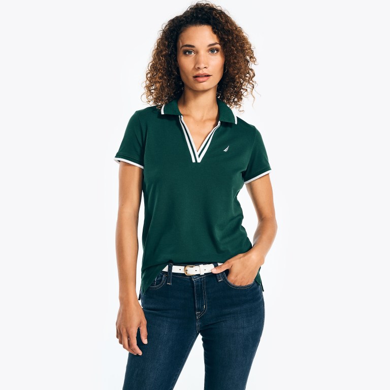 Nautica Sustainably Crafted Ocean Split-neck Poloshirt Dames Groen | 9oH9EPNW