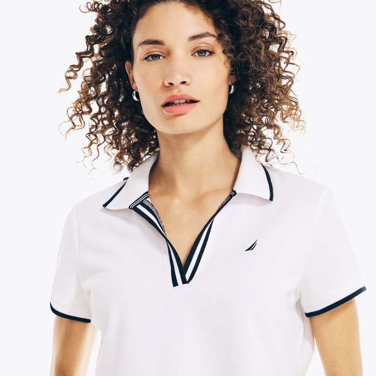 Nautica Sustainably Crafted Ocean Split-neck Poloshirt Dames Wit | C3NMXQ1Y