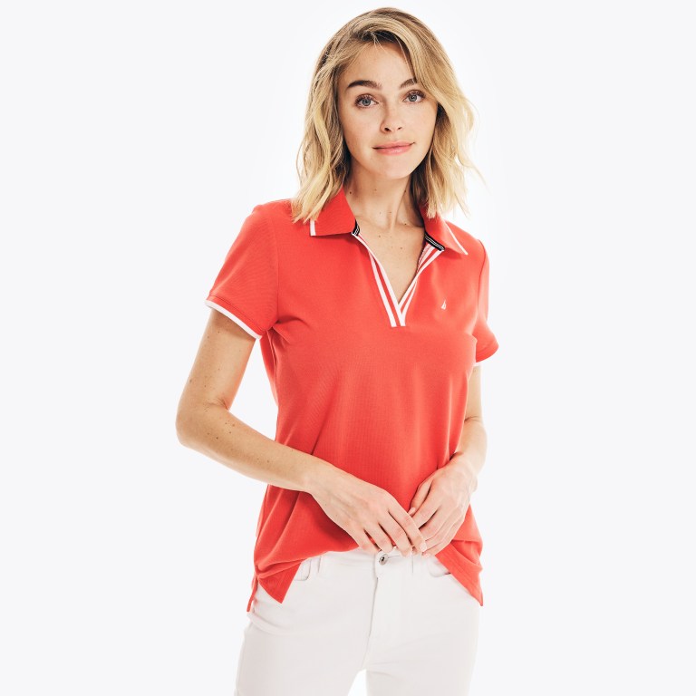 Nautica Sustainably Crafted Ocean Split-neck Poloshirt Dames Oranje | FVTAD5NB