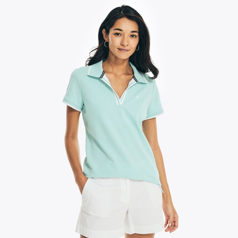 Nautica Sustainably Crafted Ocean Split-neck Poloshirt Dames Blauw | MMesMOn0