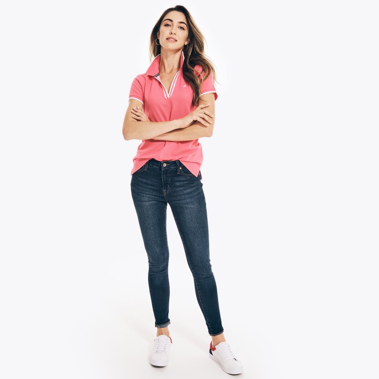 Nautica Sustainably Crafted Ocean Split-neck Poloshirt Dames Rood | fenYB4Zz