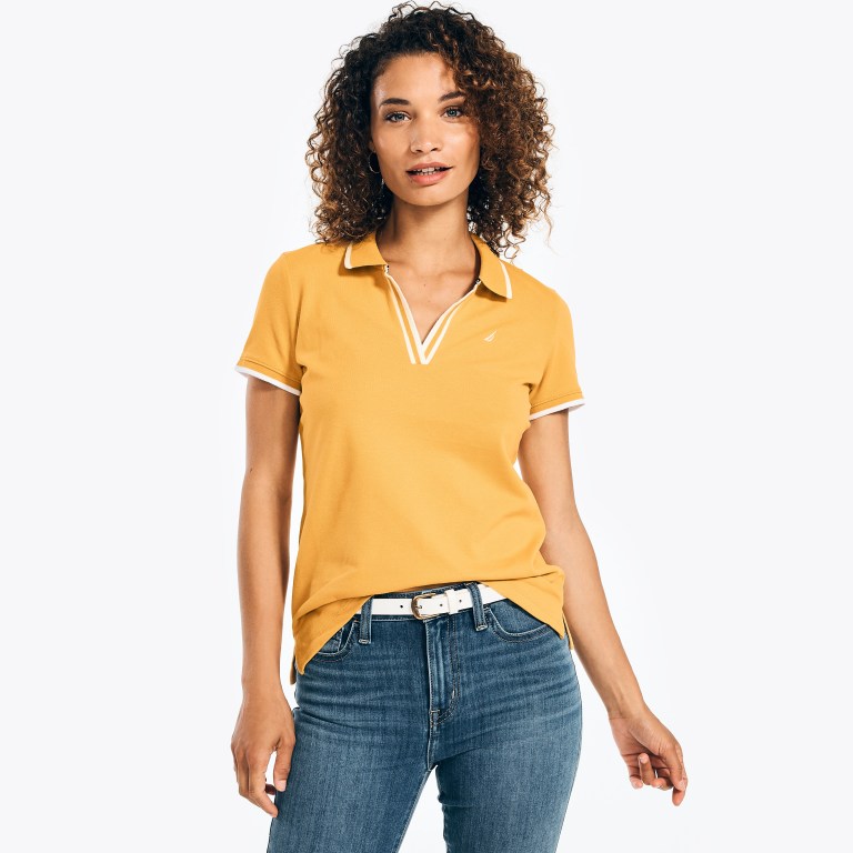 Nautica Sustainably Crafted Ocean Split-neck Poloshirt Dames Geel | l8dHSKqO