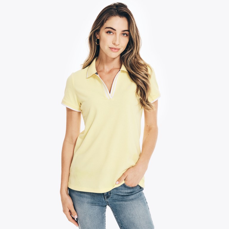 Nautica Sustainably Crafted Ocean Split-neck Poloshirt Dames Geel | qgKeirPe