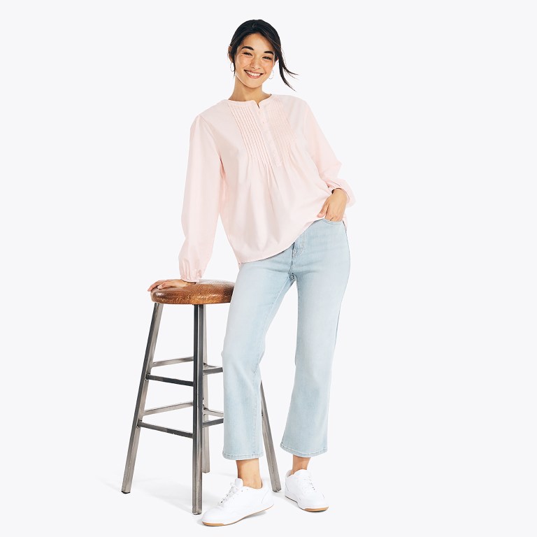 Nautica Sustainably Crafted Pintuck Popover Topjes Dames Gekleurd Roze | bjir9npw